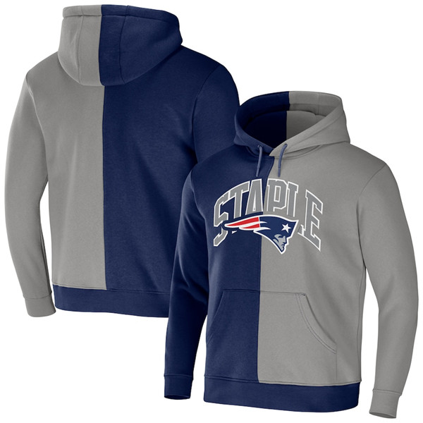Men's New England Patriots Navy/Grey Split Logo Pullover Hoodie